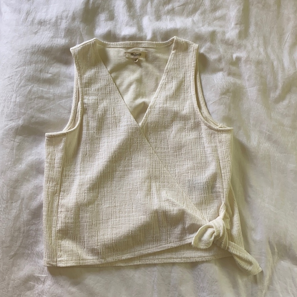 Madewell White textured wrap tank top